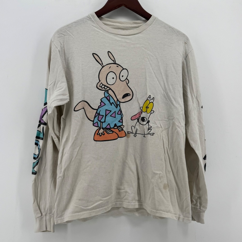 Nickelodeon Rockos Modern Life Long Sleeve Graphic Tee Cream Mens Medium M